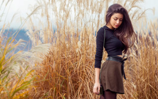 Woman field autumn brown skirt - a belt free wallpaper