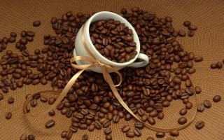 White cup coffee beans ribbon - a white cup free wallpaper
