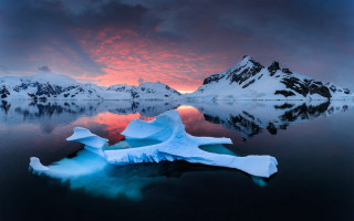 Iceberg lake mountains sunset cloudy - the background and a sunset free wallpaper