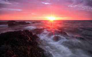 Sunset ocean wave rocks person - the rock free wallpaper