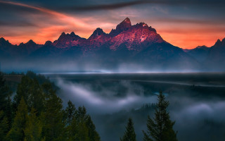 Mountain range red sky clouds 6 - mystical free wallpaper for desktop