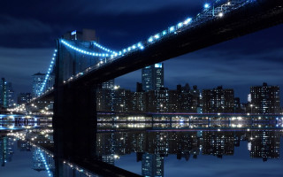 Night city bridge lights water 2 - a bridge free wallpaper