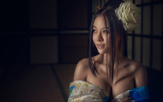 Woman flower kimono photorealistic japanese - fei danxu free wallpaper