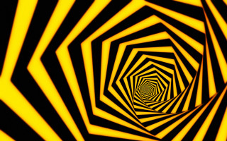 Black yellow striped tunnel raytraced - deep 3 point perspective free wallpaper