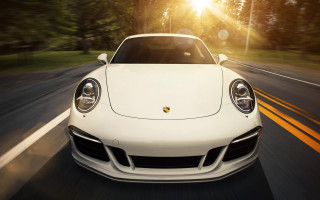 White sports car sunlight headlight - the hood free wallpaper for desktop