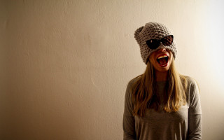 Woman knitted hat sunglasses silly - product photo free wallpaper for desktop