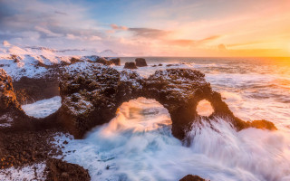 Rocky beach waves sunset clouds - artur grottger free wallpaper for desktop