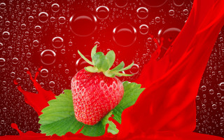 Strawberry greenleaf waterdroplets redcloth bubble - a red cloth free wallpaper