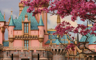 Pink castle pink tree pink - kinkade free wallpaper for desktop