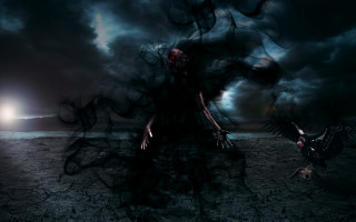 Creepy woman bird dark landscape - a dark landscape free wallpaper