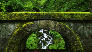 Stone arch waterfall mossy wall - andy goldsworthy free wallpaper
