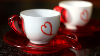 Two cups hearts table red - red heart free wallpaper