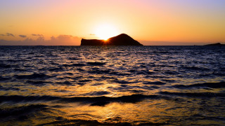 Sunset water island clouds matte - a small island in the distance free wallpaper