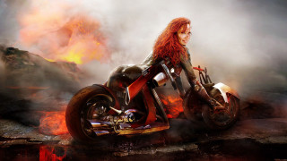 Red haired woman motorcycle fire - a fire free wallpaper