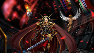 Woman red dress sword demon 4 - warhammer free wallpaper