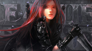 Red haired woman sword armor - red hair holding free wallpaper for desktop
