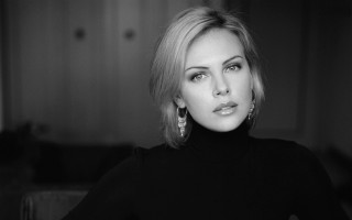 Blond woman elegant black turtleneck - blond free wallpaper