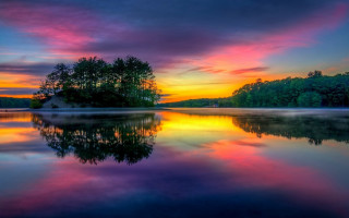 Lake sunset trees house mystical - a sunset in the background and trees free wallpaper