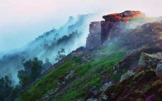 Mountain cliff foggy nature forest - the foggy day free wallpaper