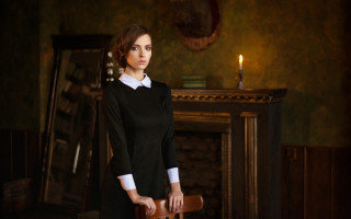 Gothic woman blackdress fireplace chair - anka zhuravleva free wallpaper