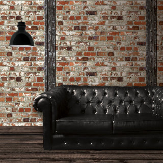 Black leather couch brick wall 2 - free 3d render wallpaper for tablet
