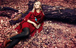 Woman red dress woods autumn - christabel dennison free wallpaper for desktop