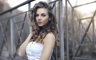 Woman white dress fence wind - claire falkenstein free wallpaper