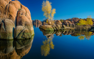 Tree lake rocks rockformation blue - the middle of a lake free wallpaper for desktop