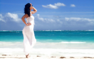 Woman beach white dress ocean - a white dress free wallpaper