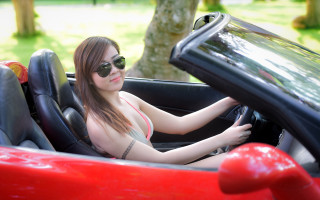 Woman red convertible sunglasses bikini - convertible free wallpaper