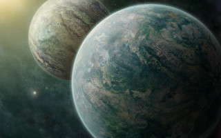 Two planets moon stars space - star and dust free wallpaper