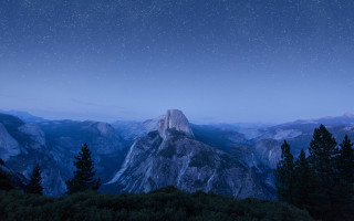 Mountain night sky stars trees 2 - tree below free wallpaper