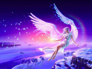 Girl flying snowy landscape angel - a white angel free wallpaper