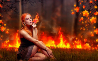Woman field butterfly fire fantasy - a butterfly free wallpaper for desktop