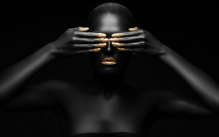 Woman gold nails hands face - christian w. staudinger free wallpaper
