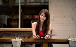 Woman table potted plant brick - chen jiru free wallpaper for desktop