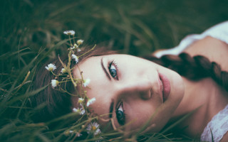 Woman grass flowers headwreath brownhair - evaline ness free wallpaper for desktop