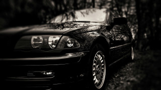 Black car parked tree park - its hood free wallpaper