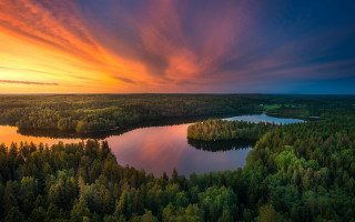 Sunset lake trees forest clouds - bruno liljefors free wallpaper