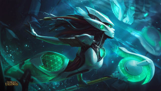 Futuristic suit woman sword glowing 2 - green light free wallpaper for desktop