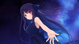 Girl red eyes night sky - galaxy free wallpaper