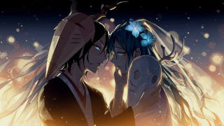 Anime hugging characters fire flower - a fire background free wallpaper