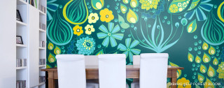 Wall painting flowers leaves table - organic free wallpaper