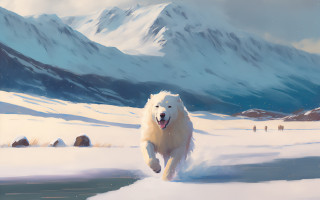 Polar bear running snow mountains - andreas rocha free wallpaper