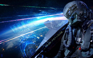 Space astronaut laser beam city - a man in a space suit free wallpaper