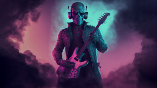Man headphones guitar cloudy sky - a cloud free wallpaper
