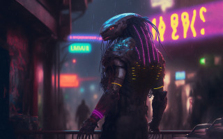 Futuristic man rain city neon - cyberpunk style free wallpaper for desktop
