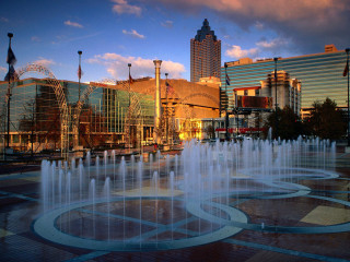 Fountain plaza city sunset dawn - cherryl fountain free wallpaper