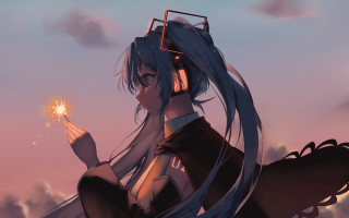 Woman sparkler blue hair clouds - a sparkler free wallpaper