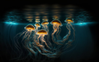 Jellyfish ocean bioluminescence blue yellow - bioluminescence free wallpaper